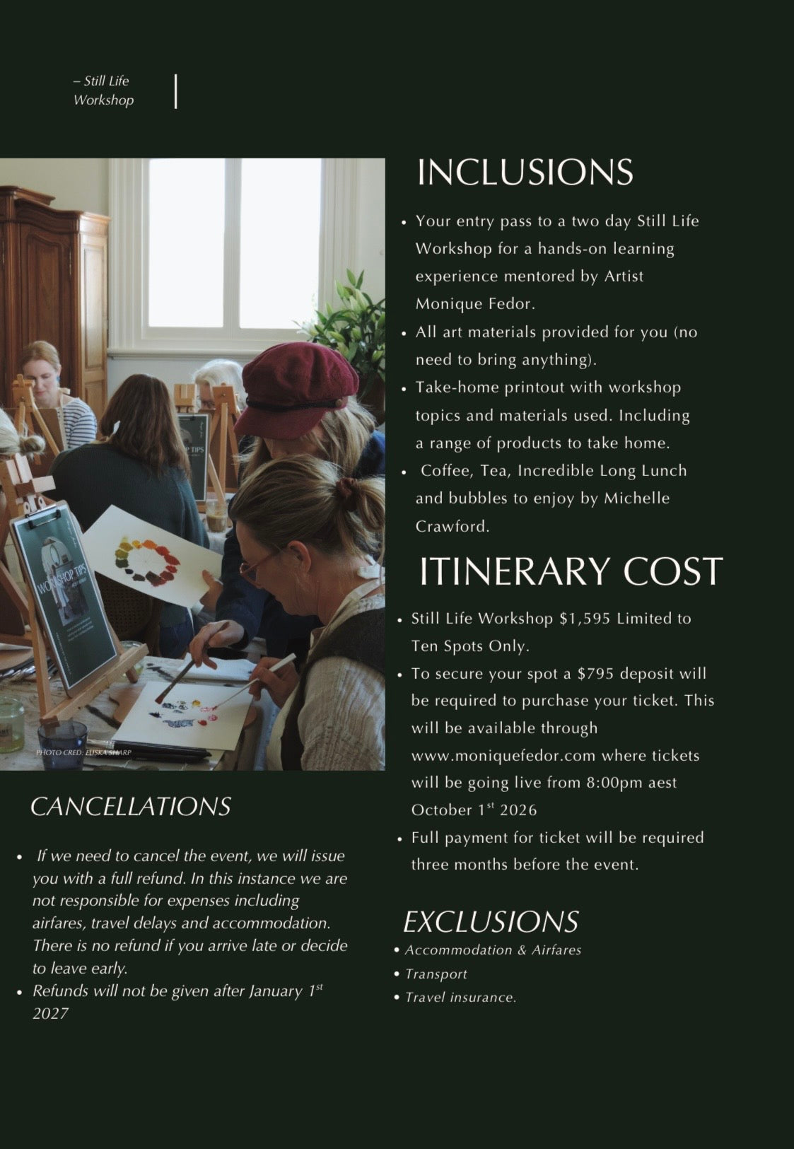 Booking deposit for Still Life Workshop Ticket